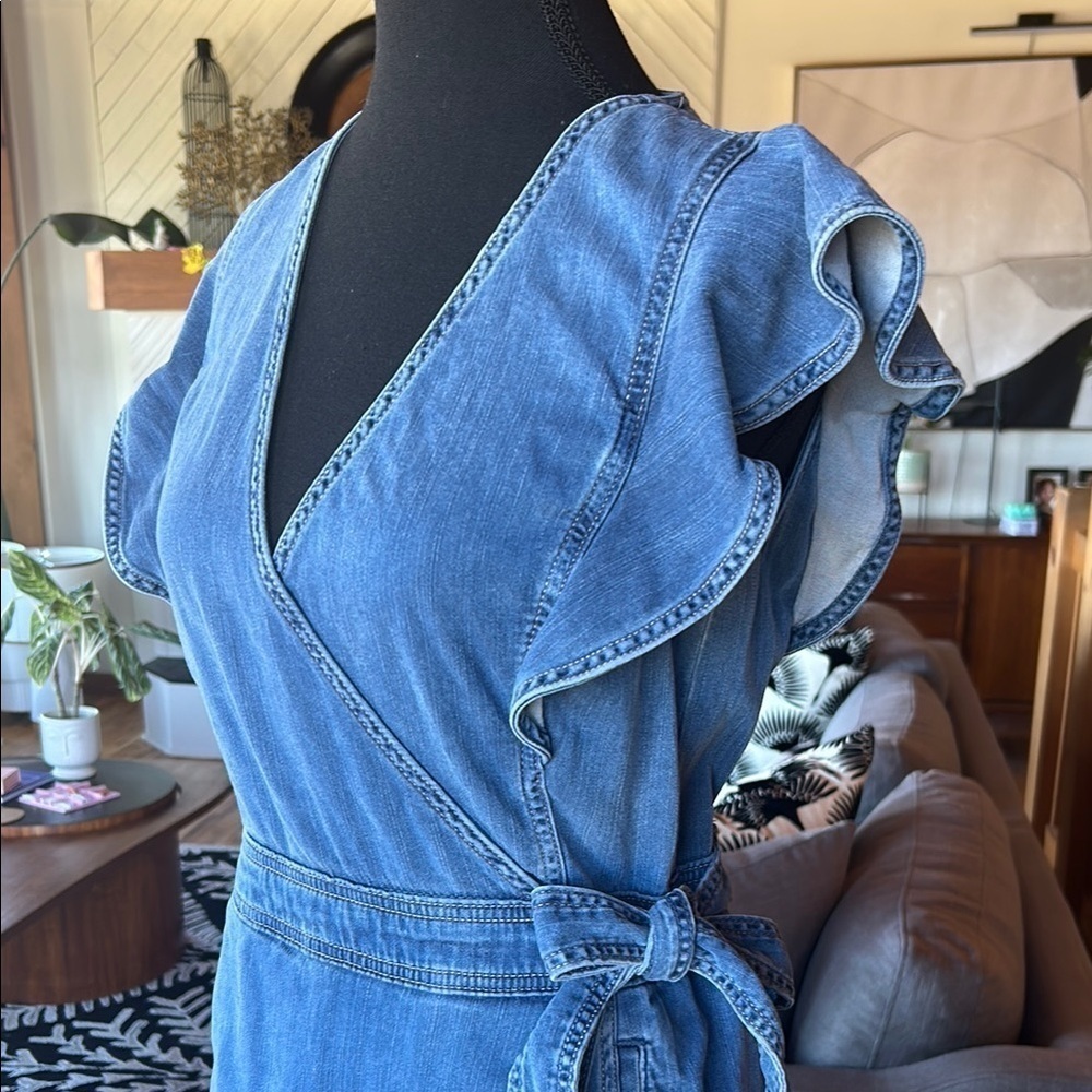 White House Black Market Blue Wrap Tie Front Mini Dress - Picture 3 of 12